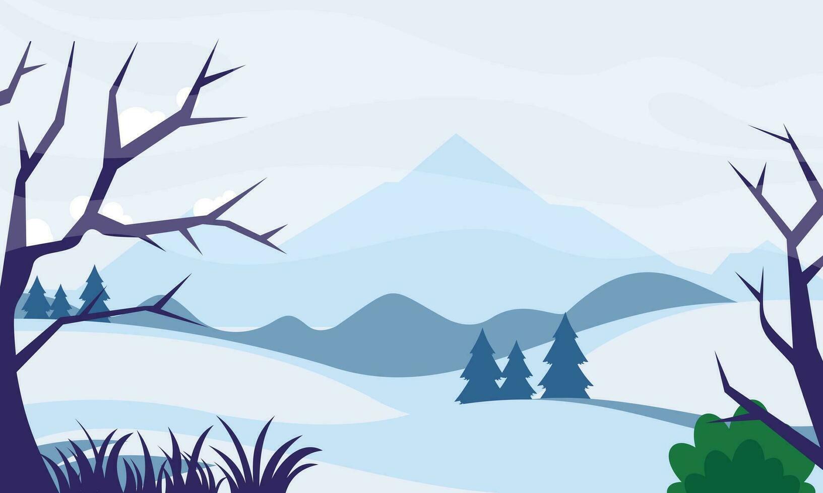 Winter Landscape Background. Flat Vector Illustration