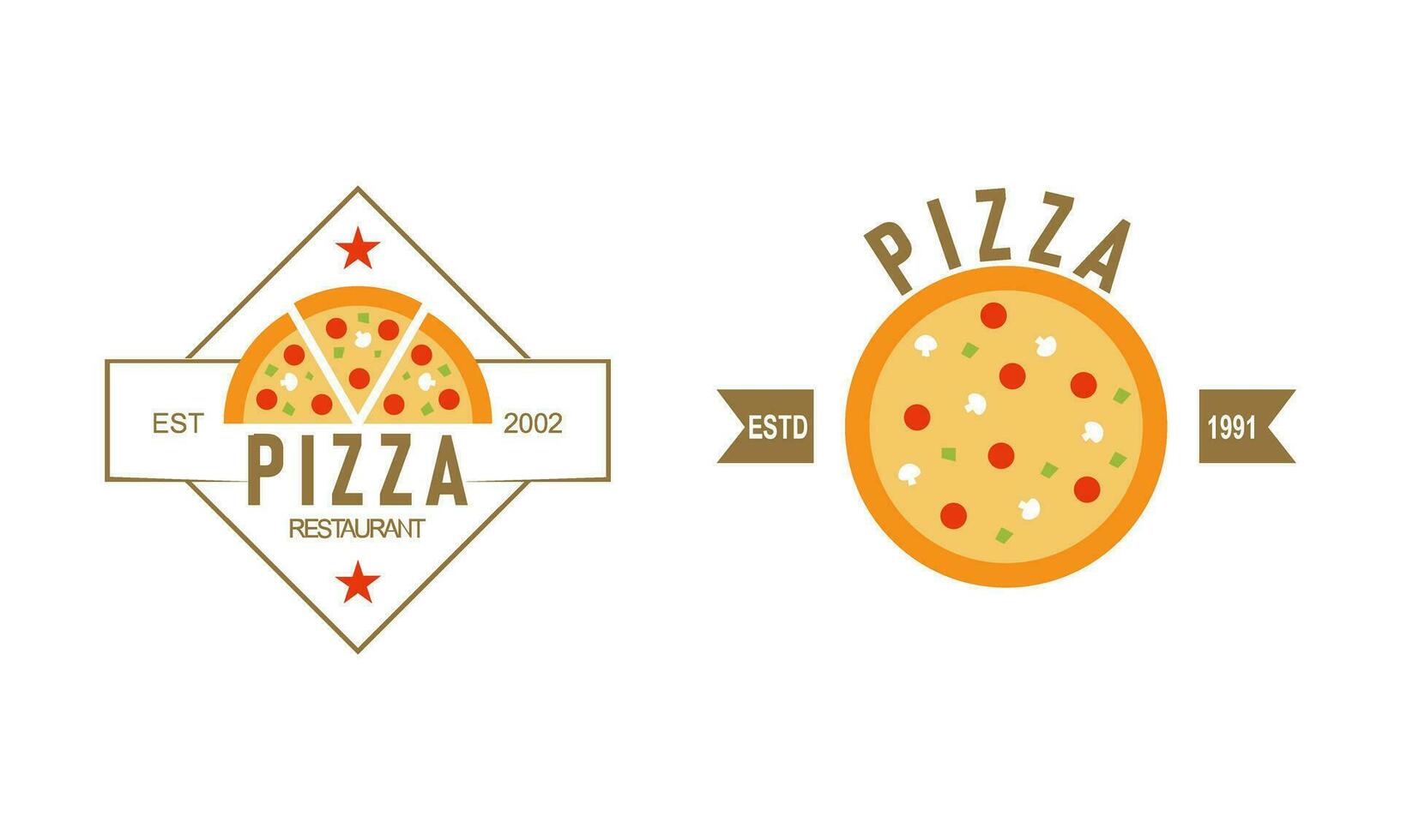 Pizza logo, íconos y diseño elementos para pizzería vector