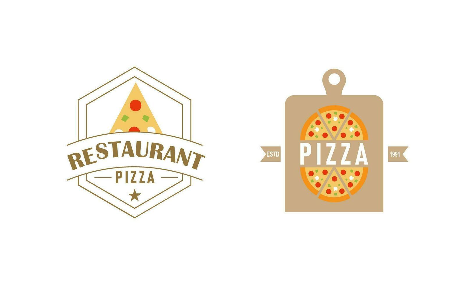 Pizza logo, íconos y diseño elementos para pizzería vector