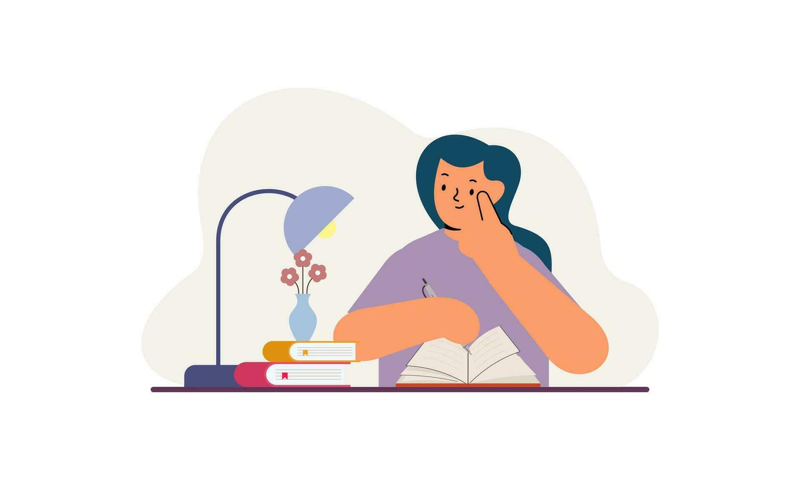 Girl writing in journal or diary of illustration vector