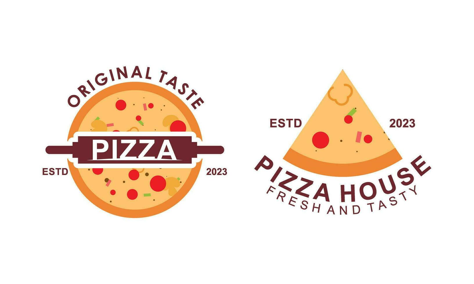 Pizza logo, íconos y diseño elementos para pizzería vector