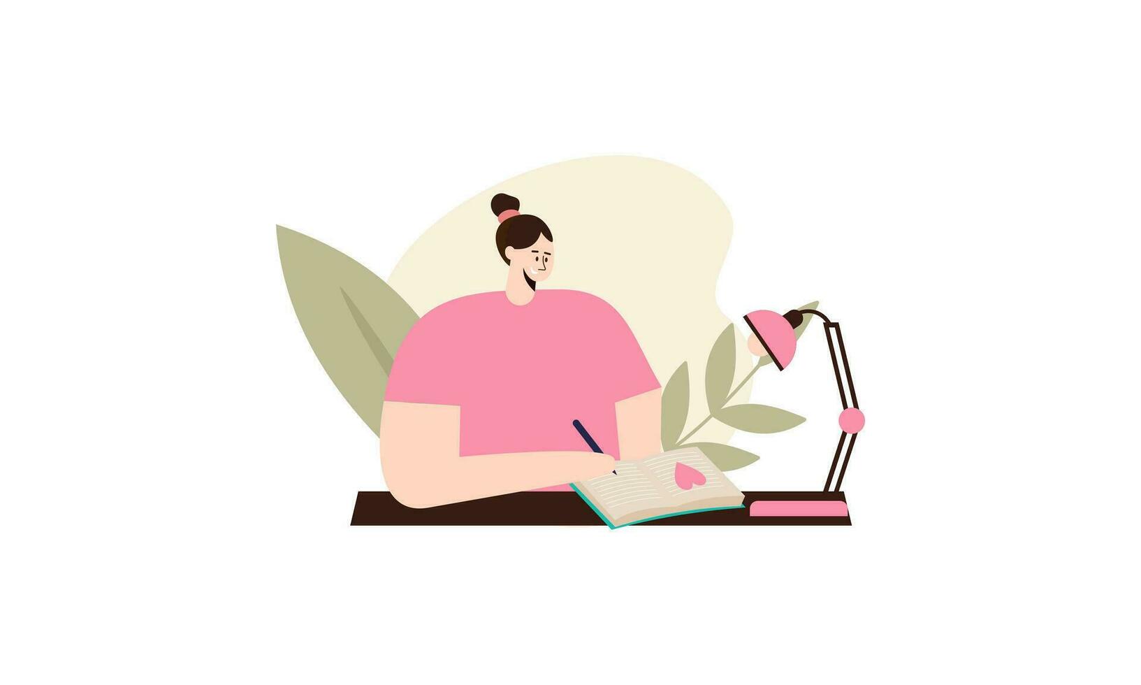 Girl writing in journal or diary of illustration vector