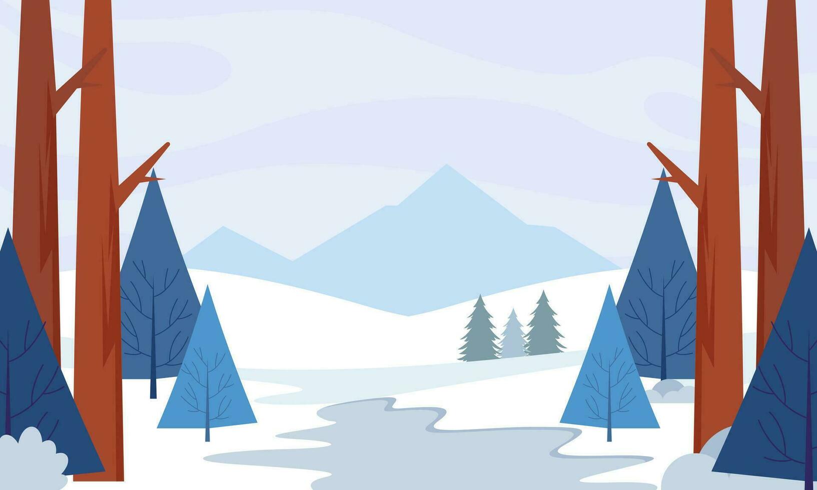 Winter Landscape Background. Flat Vector Illustration