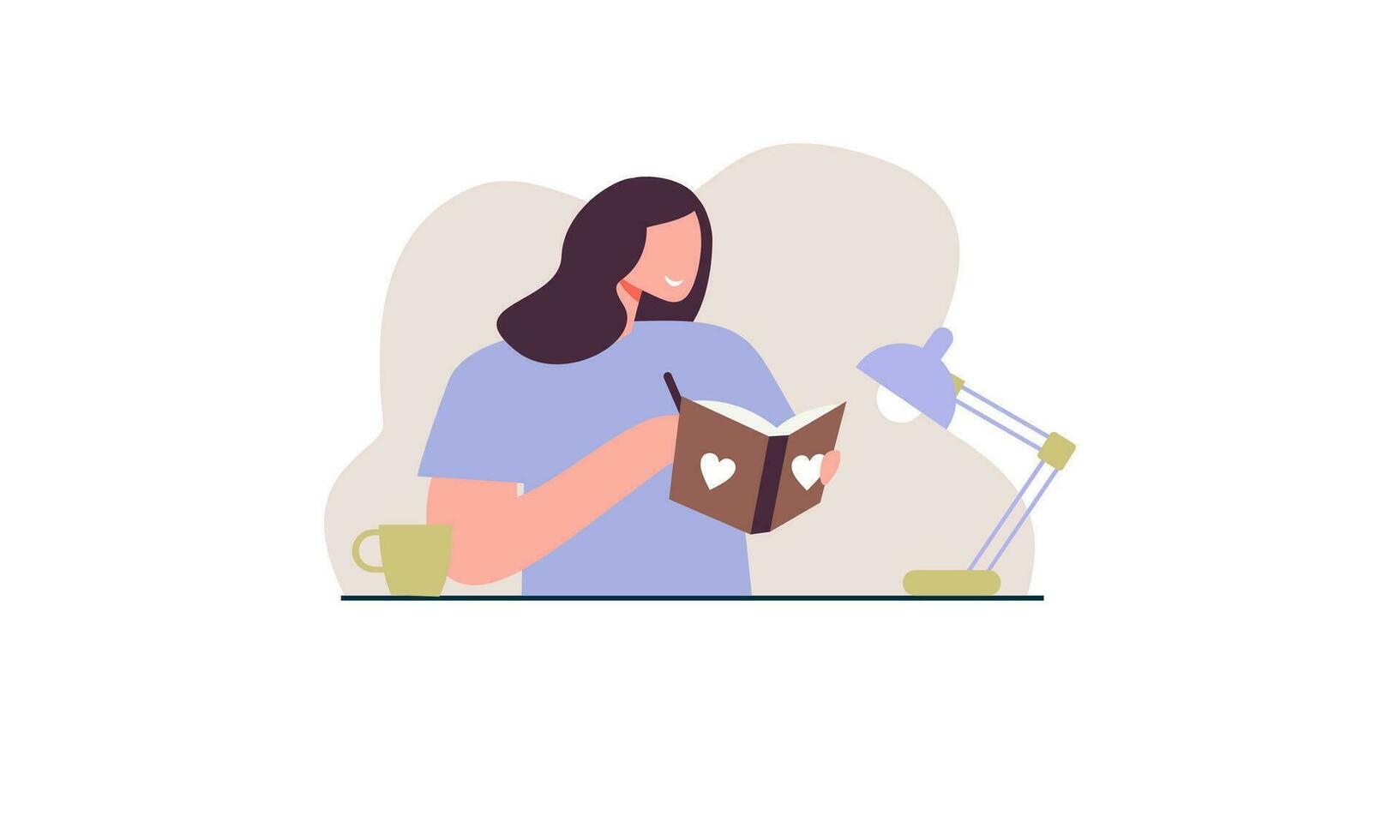 Girl writing in journal or diary of illustration vector