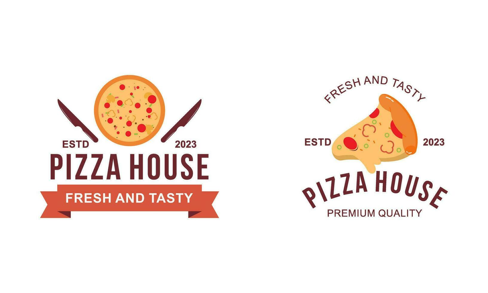 Pizza logo, íconos y diseño elementos para pizzería vector