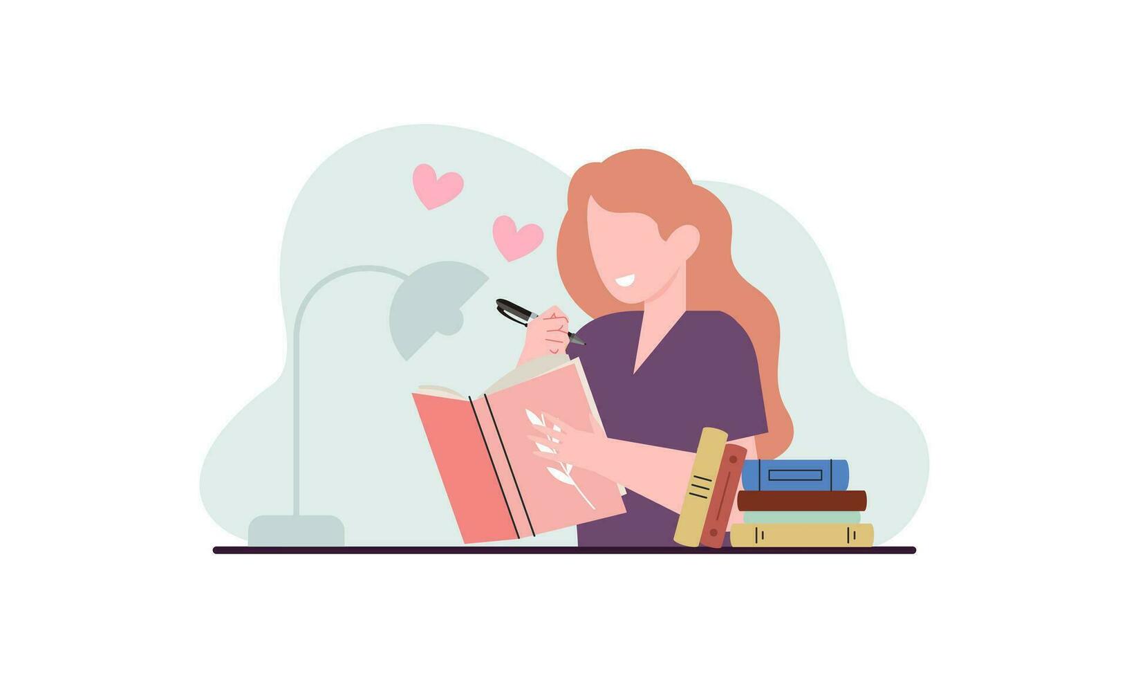 Girl writing in journal or diary of illustration vector