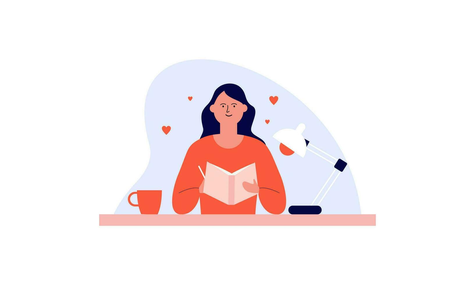 Girl writing in journal or diary of illustration vector