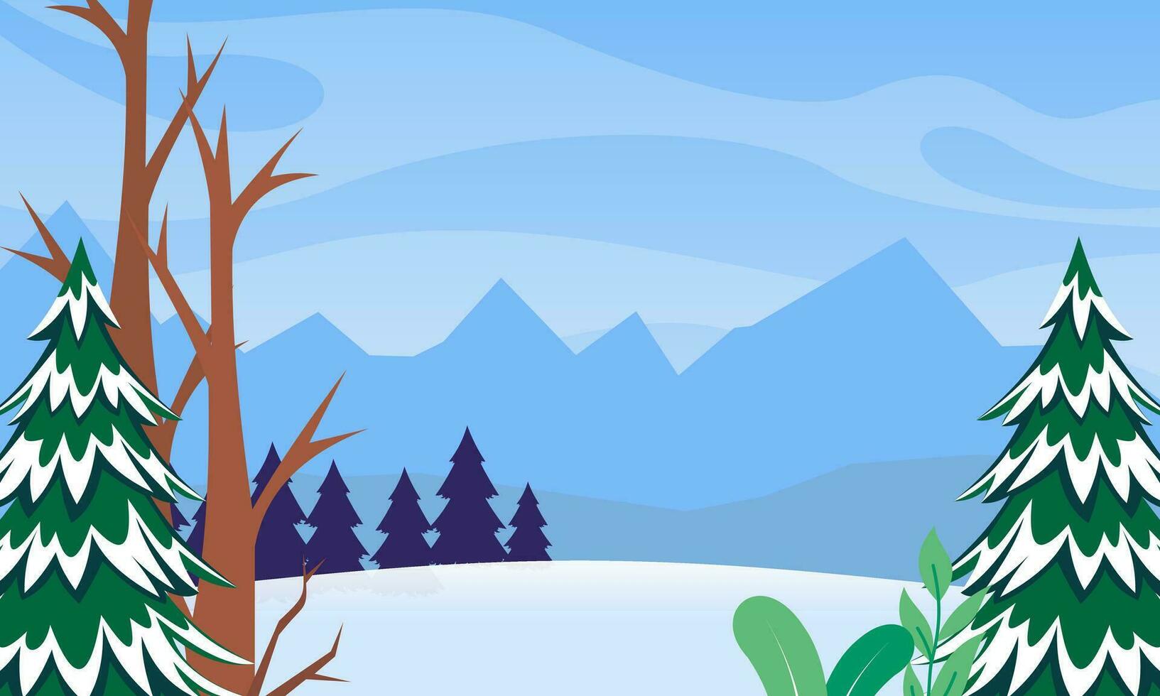 Winter Landscape Background. Flat Vector Illustration