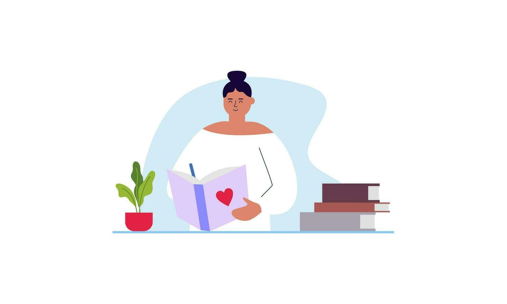 Girl writing in journal or diary of illustration vector