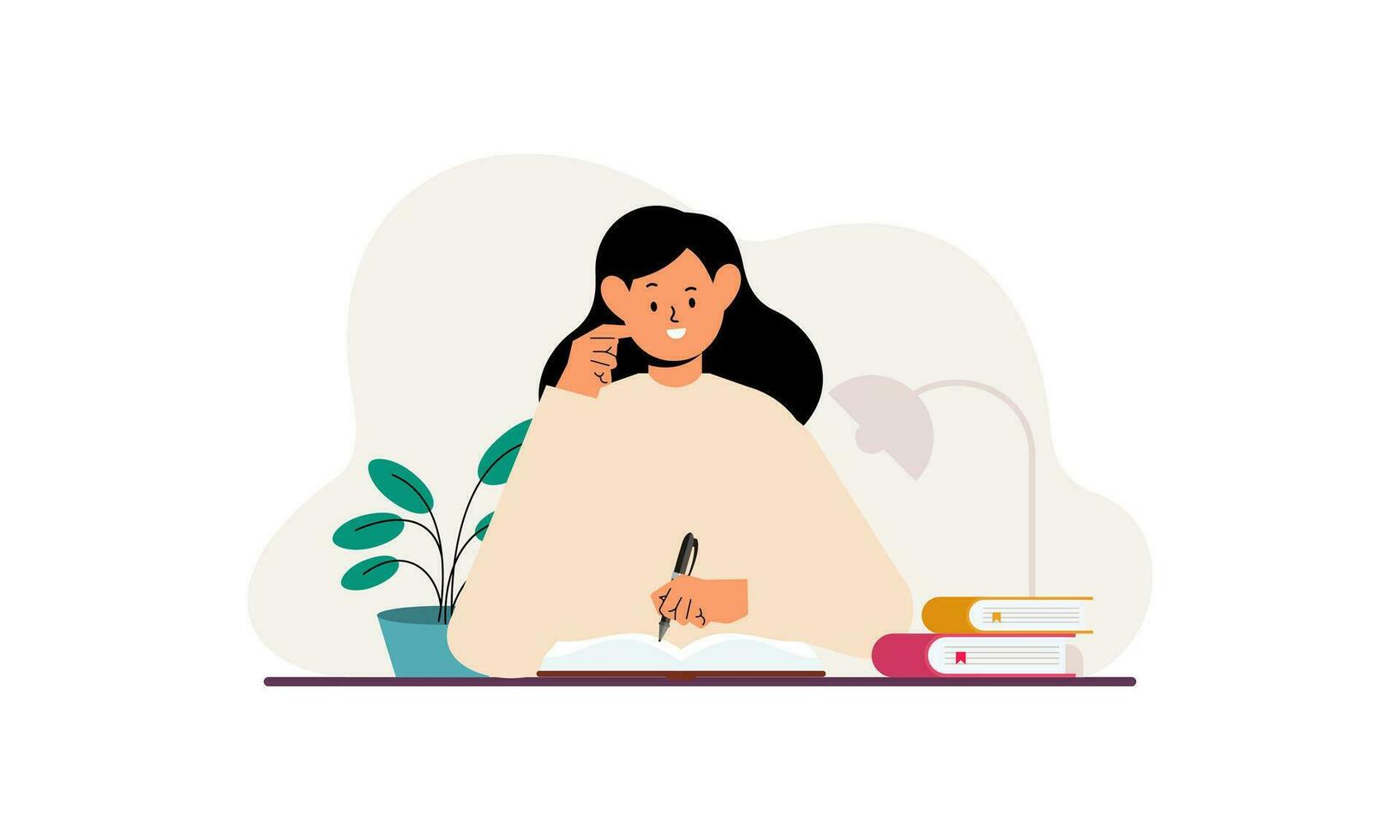 Girl writing in journal or diary of illustration vector