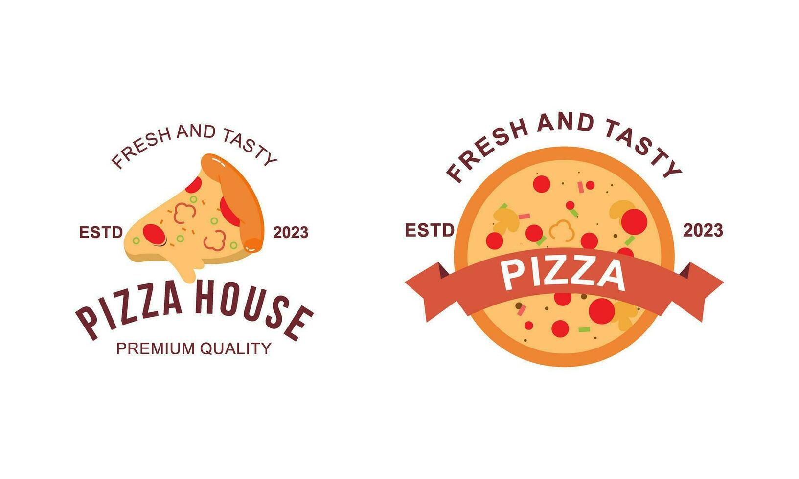 Pizza logo, íconos y diseño elementos para pizzería vector