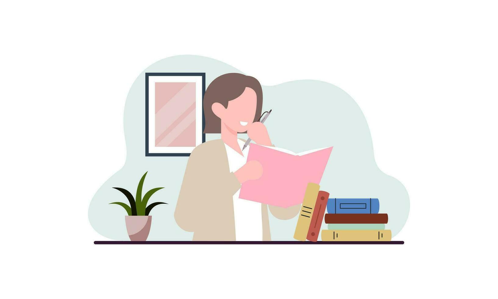 Girl writing in journal or diary of illustration vector