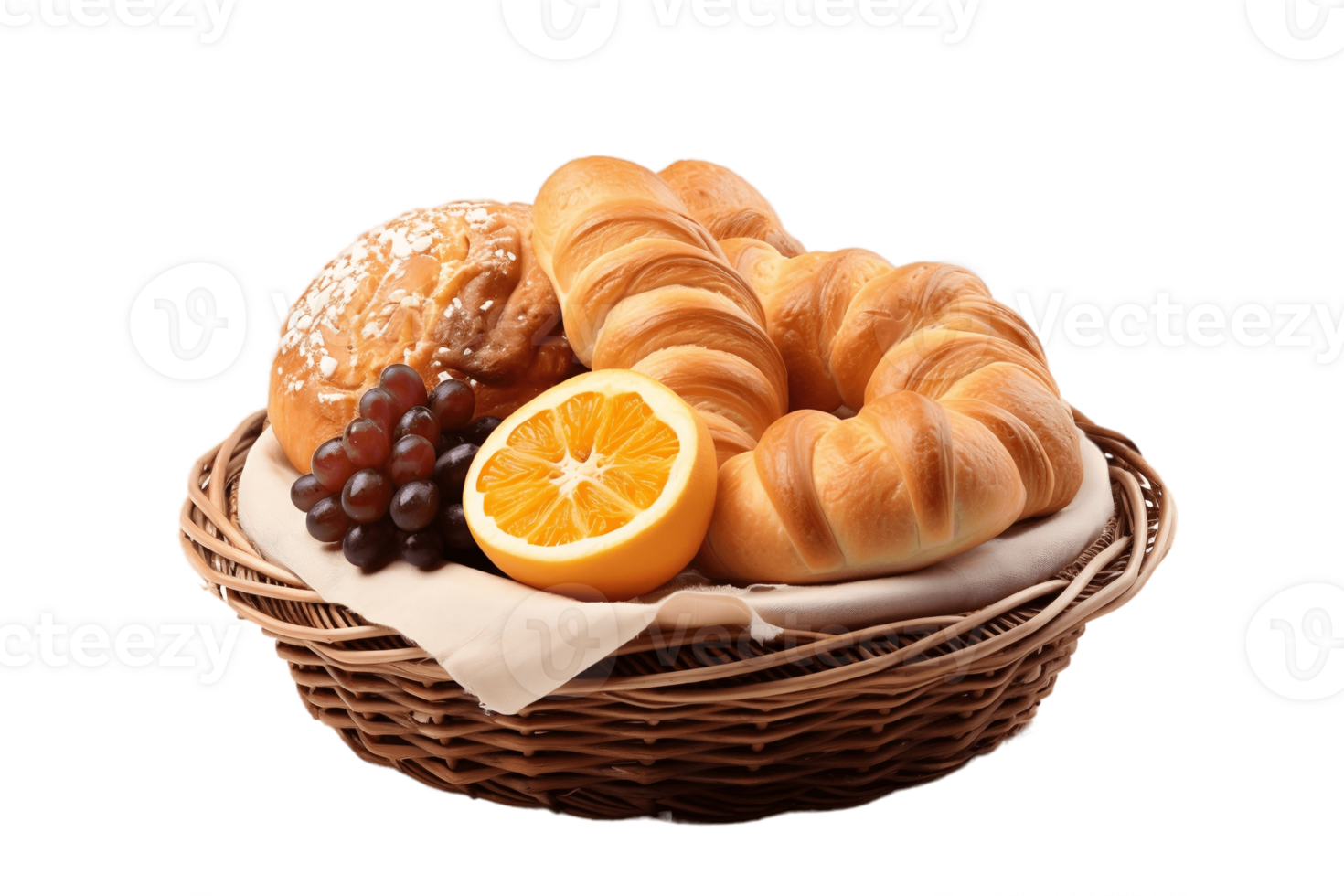 AI generated Wicker Basket with Pastries on Transparent Background. AI png