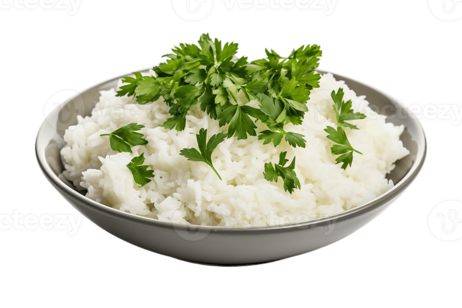 AI generated Boiled White Rice and Parsley with Transparent Background. AI png