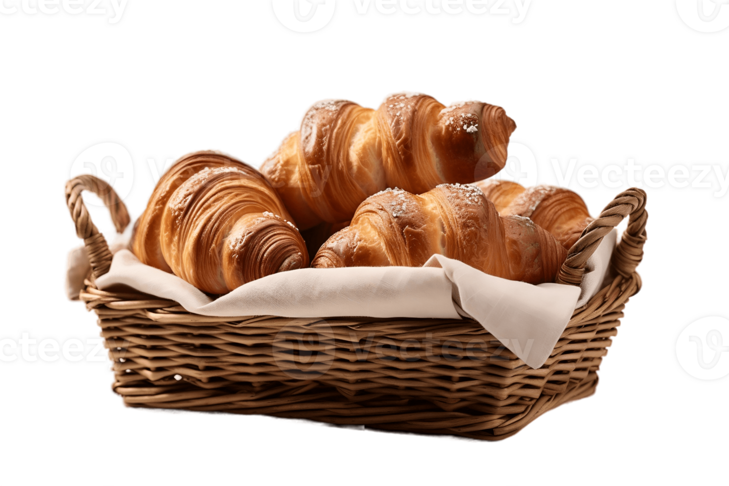 AI generated Wicker Basket with Pastries on Transparent Background. AI png