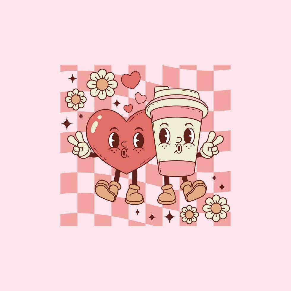 cute illustration of coffee and heart as best friends for coffee lovers and lovers in love vector