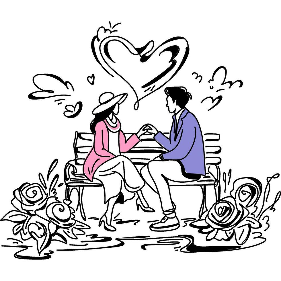 Romantic Web inspired Flat Illustration Enchanting Valentine Date Scene Depicting Love, Connection, and Unforgettable Memories vector
