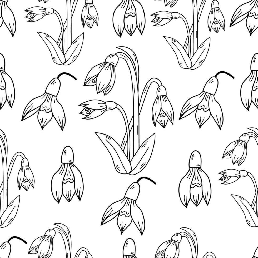 Botanical seamless pattern with snowdrops .For printing wrapping paper, wallpaper, packaging, fabric. vector