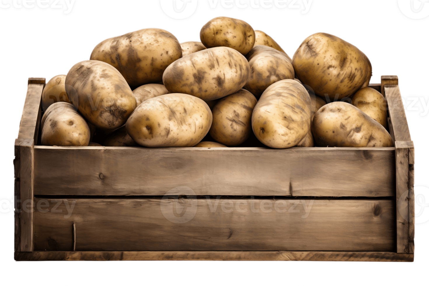 AI generated Potatoes in Wooden Box with Transparent Background. AI png