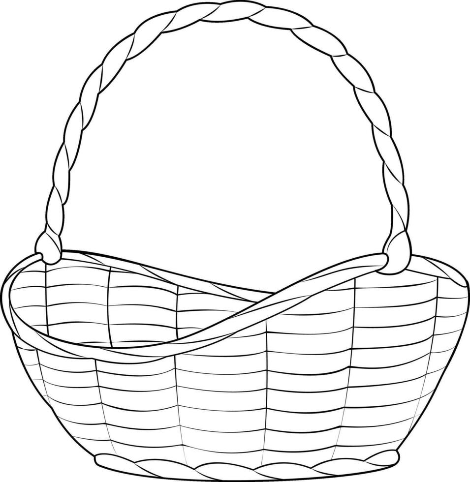 Empty wicker basket. Black and white isolated on white background basket. vector
