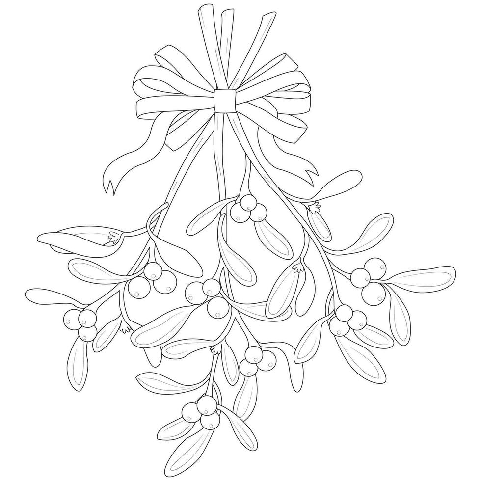 Christmas traditional mistletoe isolated on white background. Black and white. vector