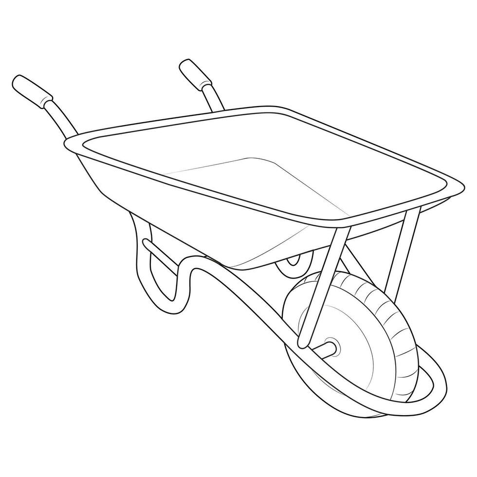 Garden wheelbarrow outline icons. Black and white Coloring page vector