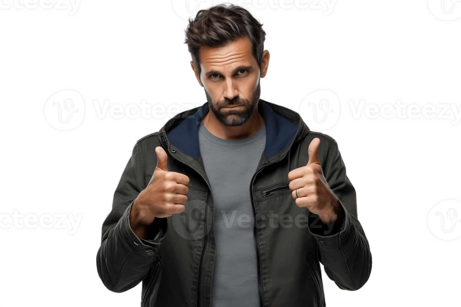 AI generated Young Man Gesturing Thumbs Up on Transparent Background. AI png