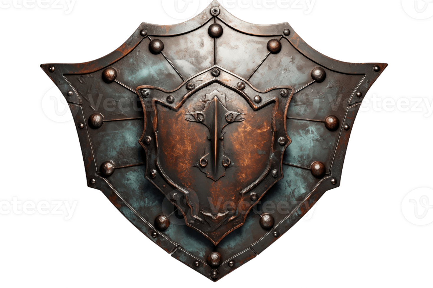 AI generated Rusty War Shield with Transparent Background. AI png