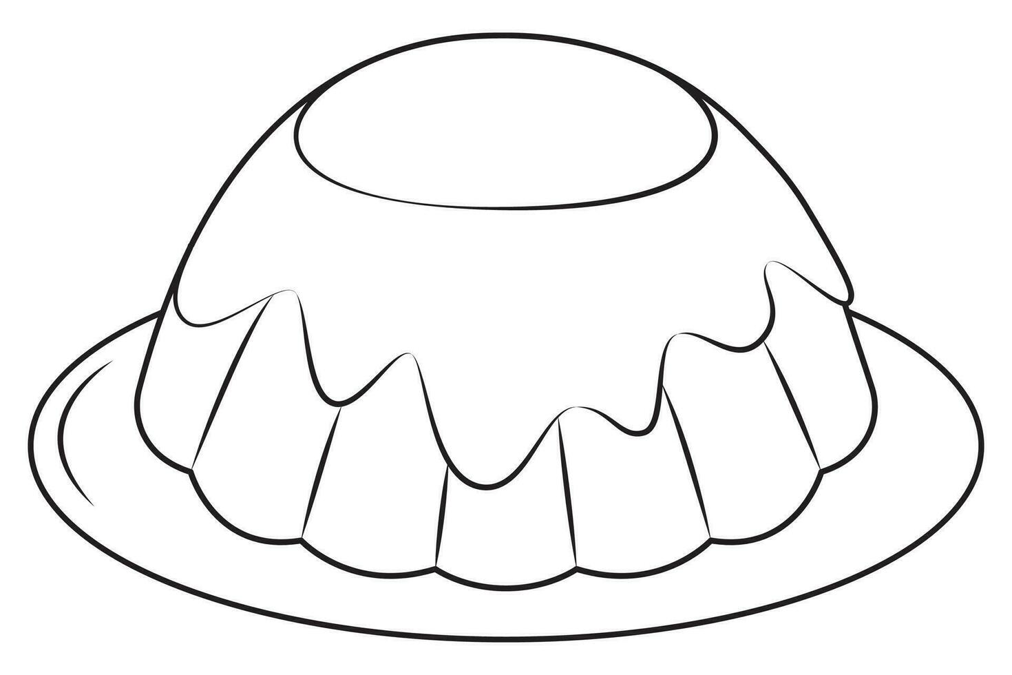 Pudding with cream in plate. Black and white. Cartoon sweet food element. vector