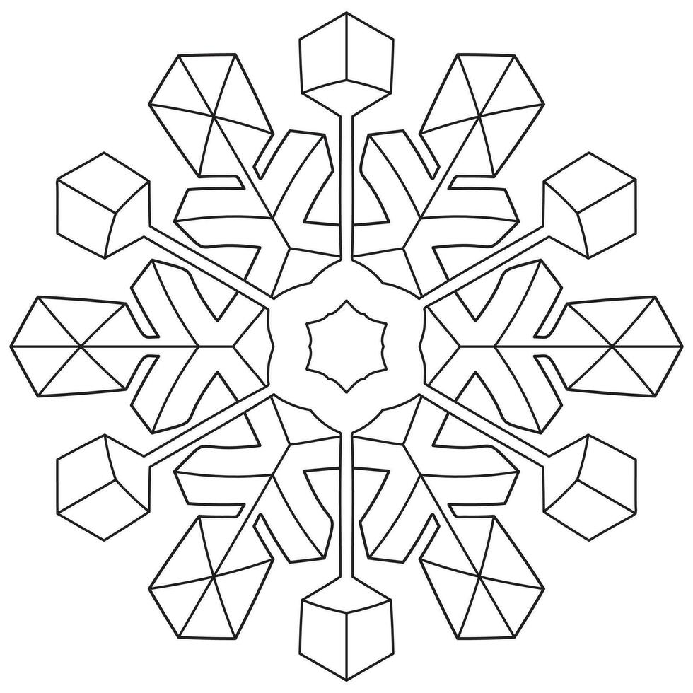 Abstract mandala snowflake line art design for coloring page vector