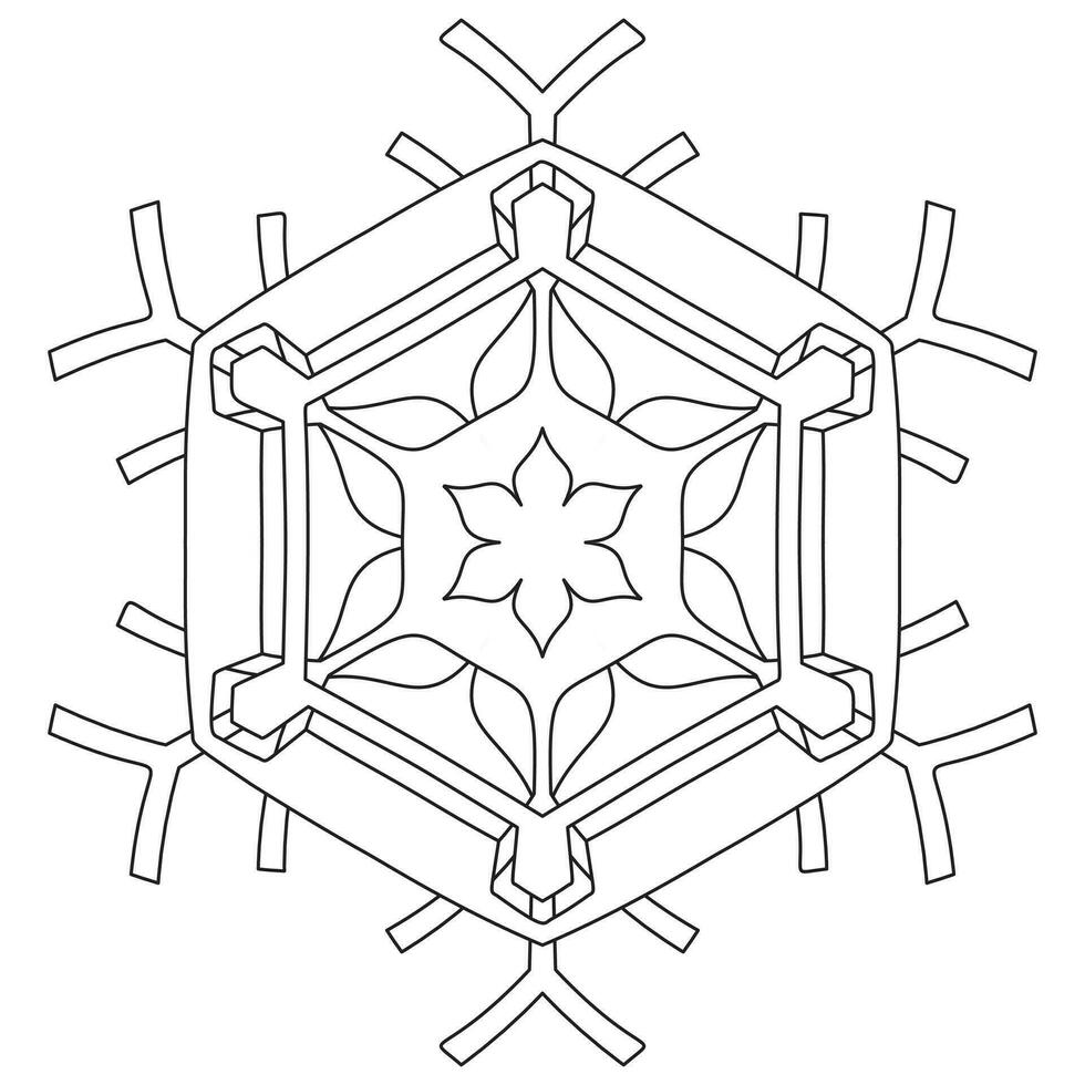 Abstract mandala snowflake line art design for coloring page vector