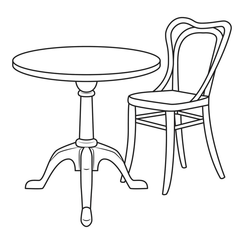 clásico de madera silla y mesa. negro y blanco. vector ilustración en blanco antecedentes