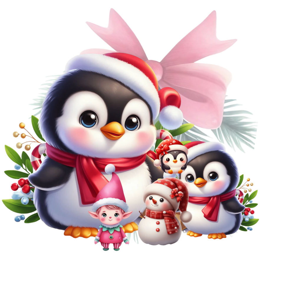 AI generated penguin christmas clipart png
