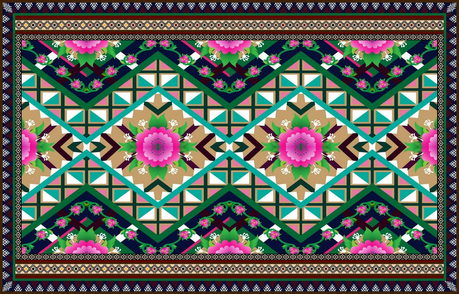 Carpet ethnic ikat pattern art. Geometric ethnic ikat seamless pattern in tribal.  Mexican style. Design for background, wallpaper, illustration, vector