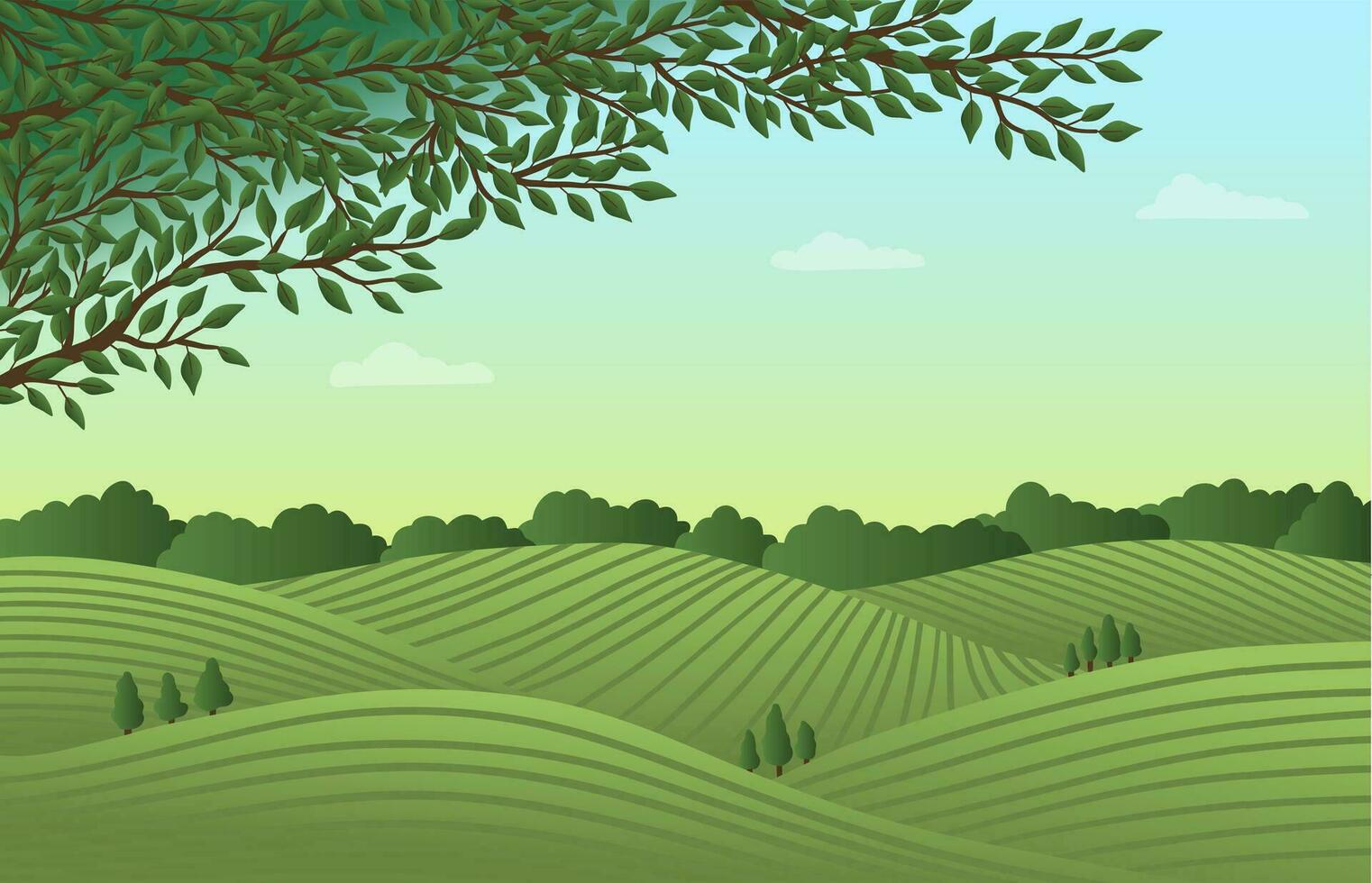 Cartoon Color Rural Landscape Scene Concept. Vector