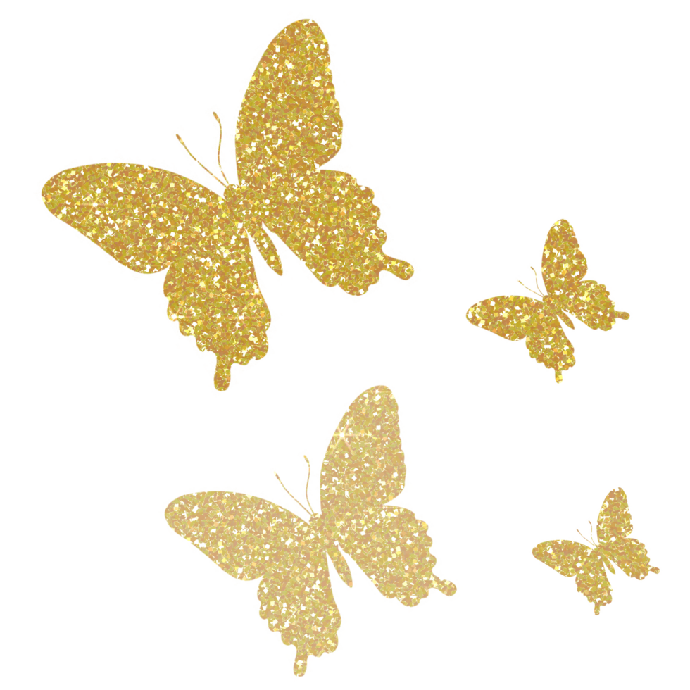 Golden butterfly glitter on transparent background. A flock of butterflies.Design for decorating,background, wallpaper, illustration png