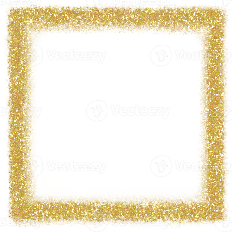 Gold glitter square frame. golden sparkle.Square frame on transparent background. png