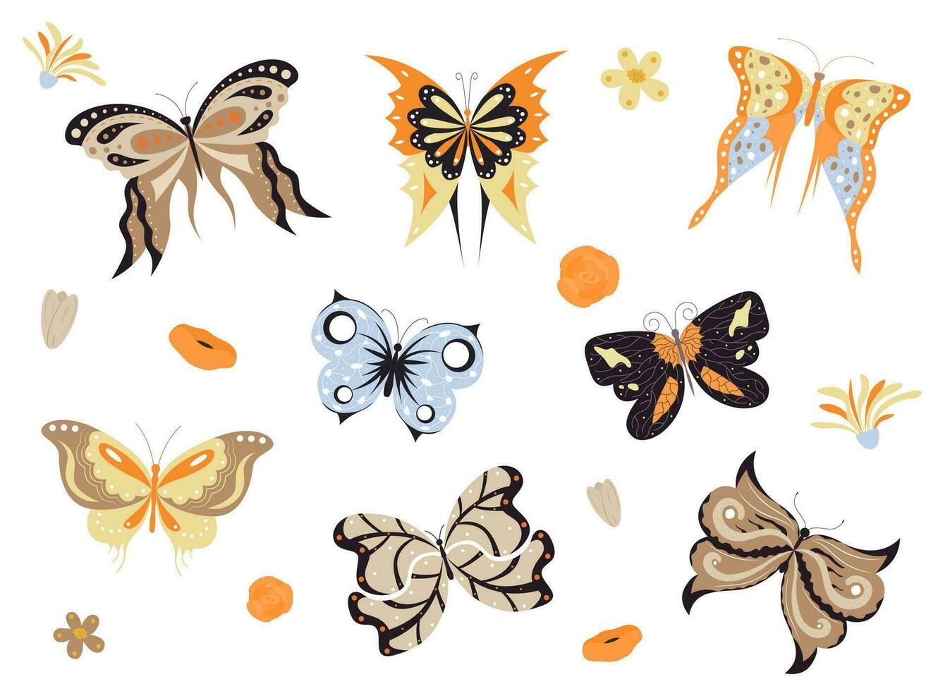 dibujos animados color diferente mosca mariposas icono colocar. vector