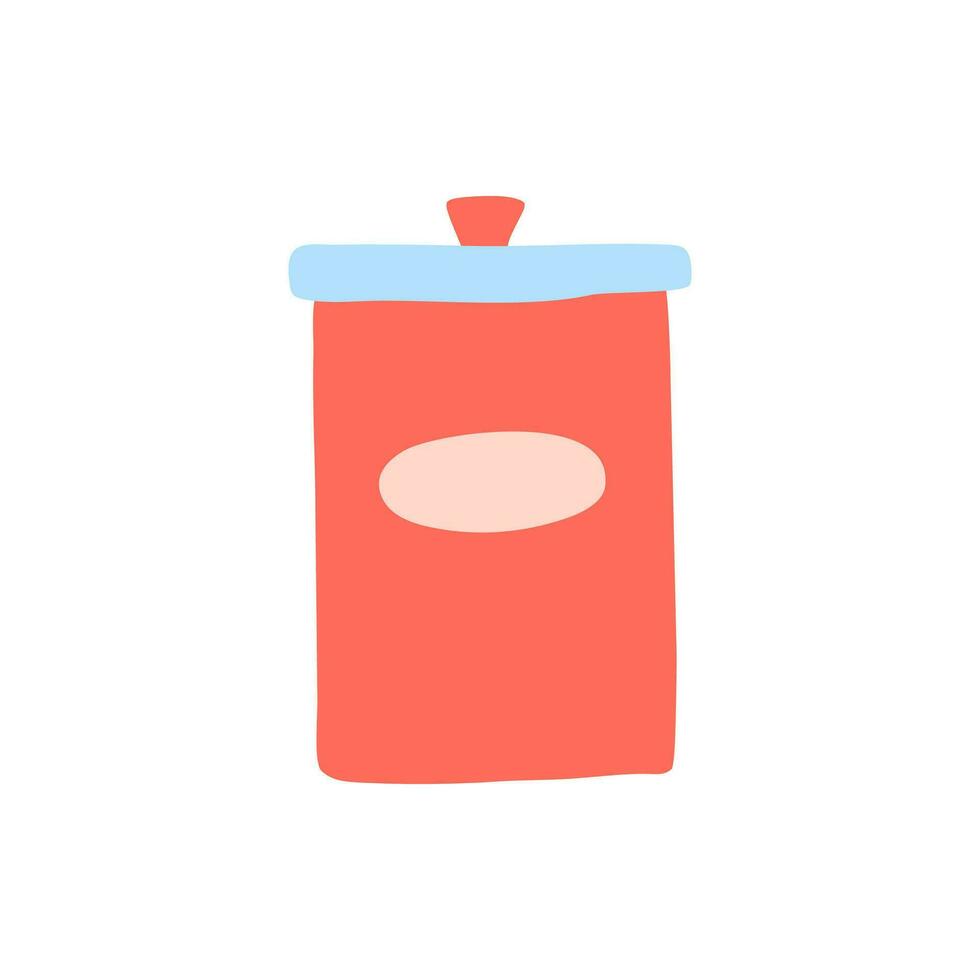 Cartoon Red Cute Iron Jar Kitchen Icon. Vector