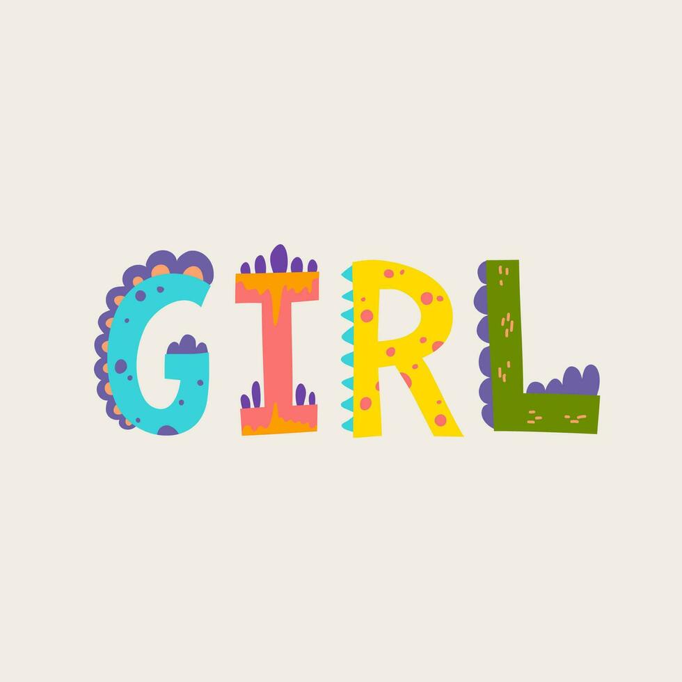 Cartoon Color Girl Word Comic Dino Alphabet. Vector