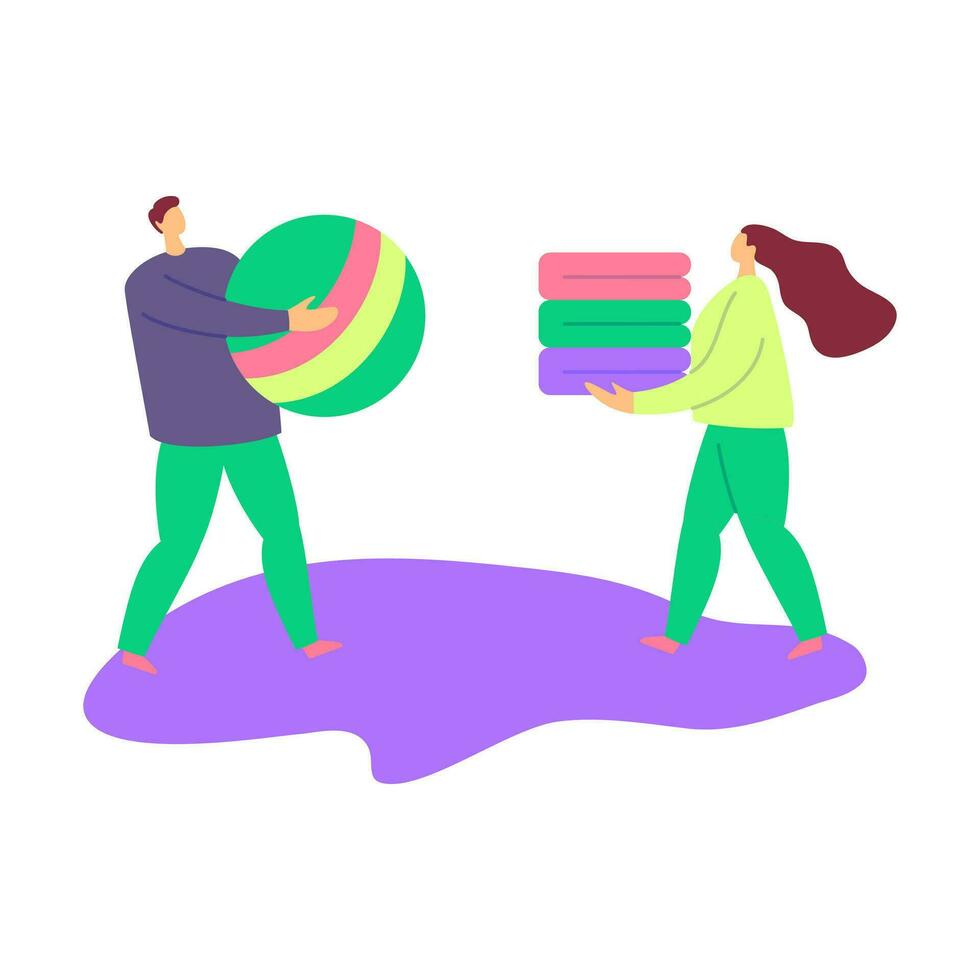 Cartoon Color Characters People with Clothes Donation Concept. Vector