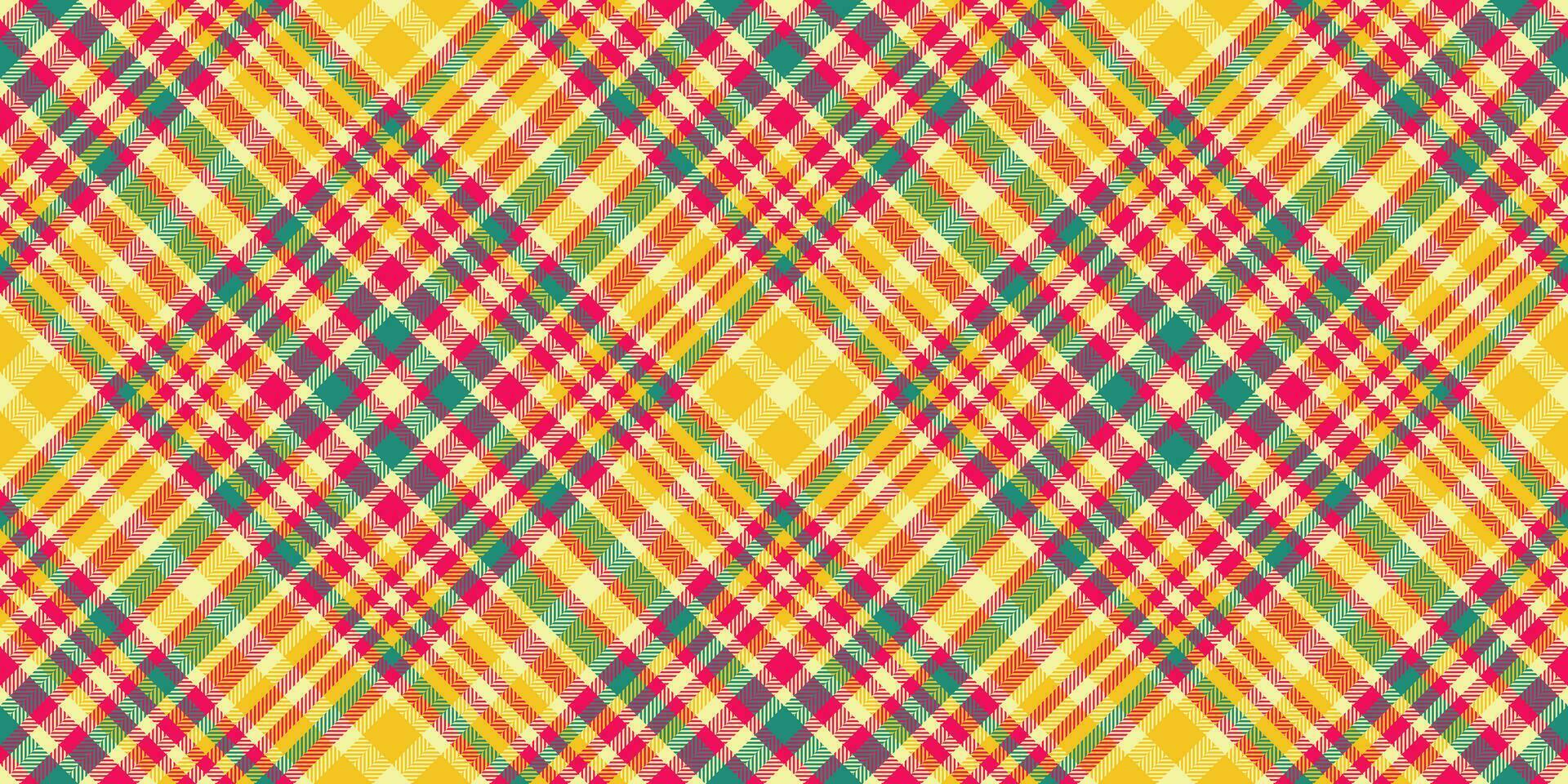 Winter plaid seamless texture, merry christmas check pattern fabric. Site textile tartan vector background in yellow and bright colors.