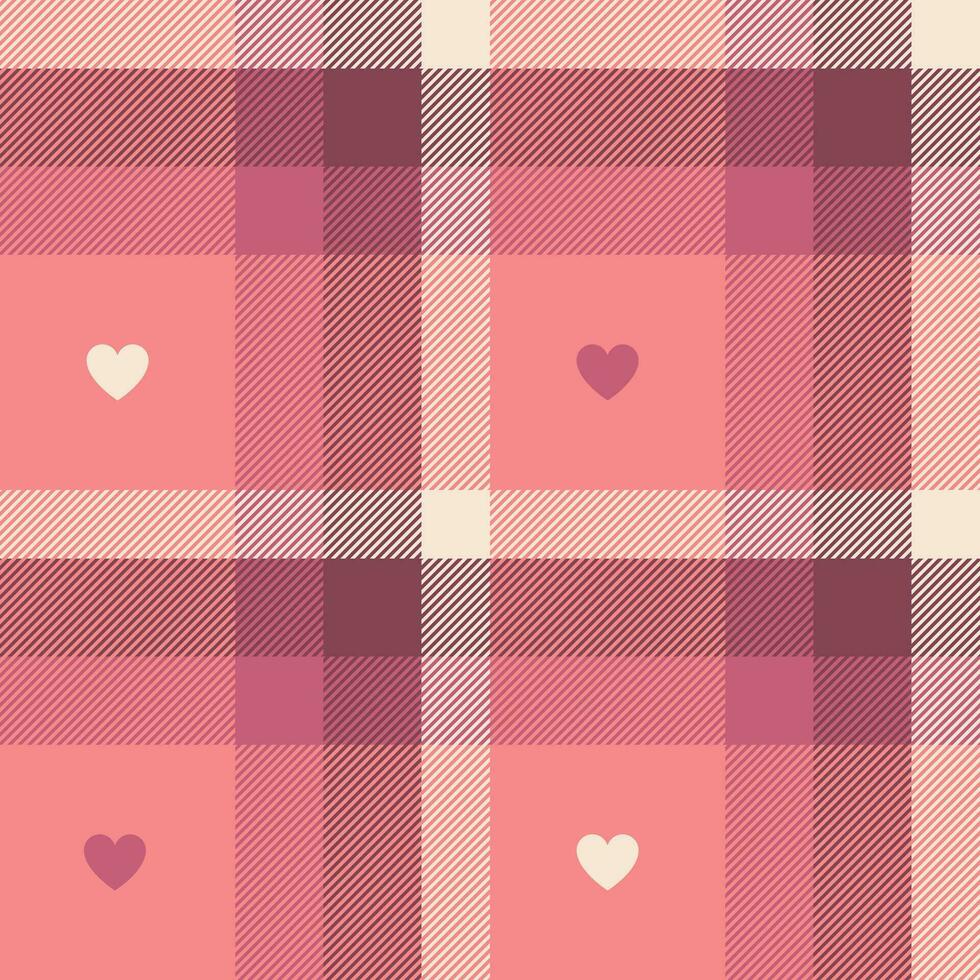 Gingham pattern with hearts. Seamless tartan vichy check plaid for dress, shirt, tablecloth, napkin, or other modern Valentines Day textile design. vector