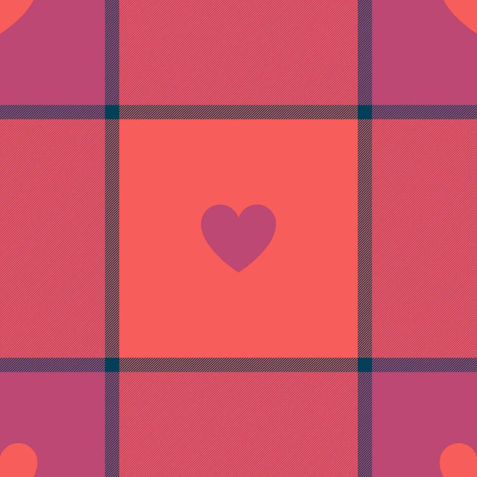 Gingham pattern with hearts. Seamless tartan vichy check plaid for dress, shirt, tablecloth, napkin, or other modern Valentines Day textile design. vector