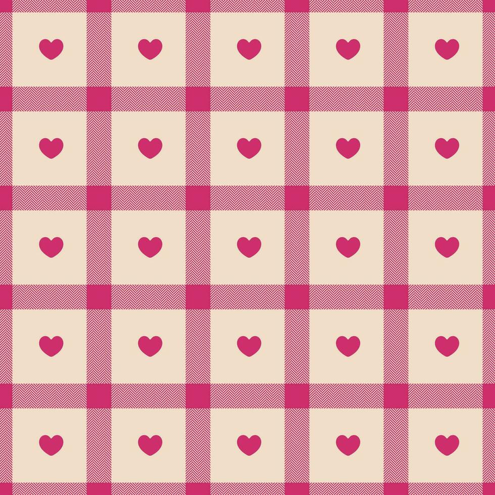 Gingham pattern with hearts. Seamless tartan vichy check plaid for gift card, wrapping paper, invitation on Valentines Day print vector