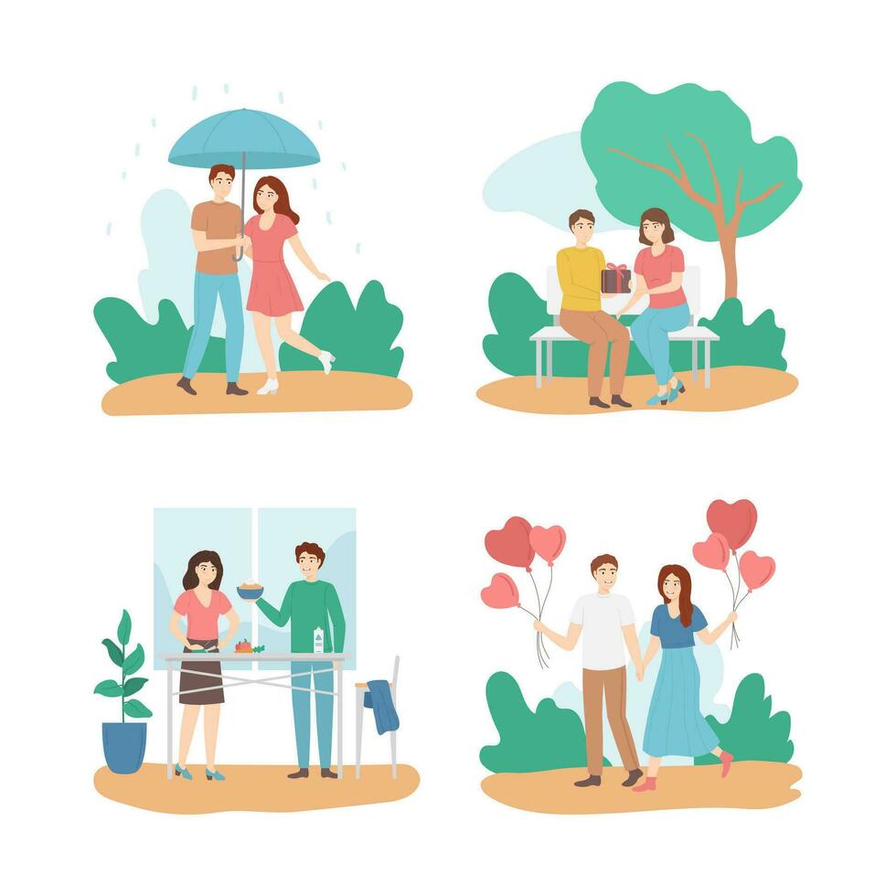 Cartoon Color Characters People and Love Family Relationship Concept. Vector