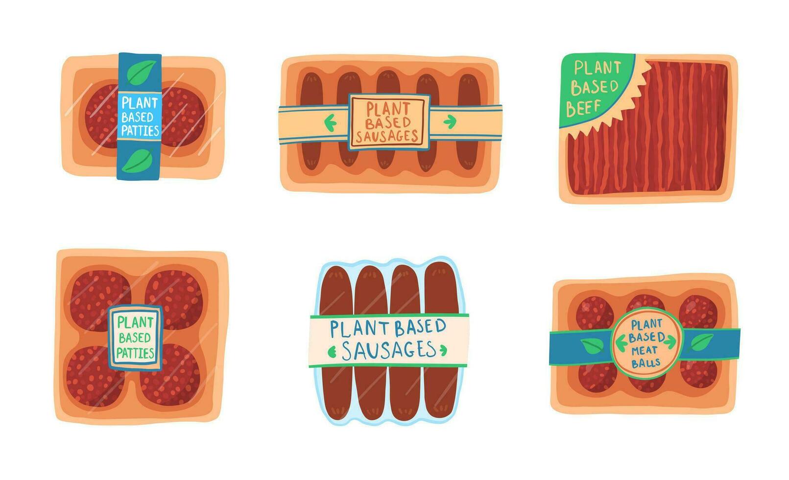 Cartoon Color Alternative Meat Vegetarians Icon Set. Vector