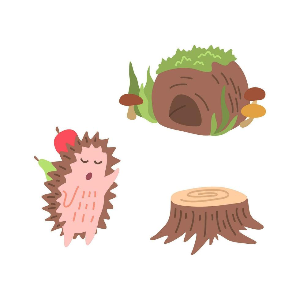 Cartoon Character Hedgehog and Burrow. Vector