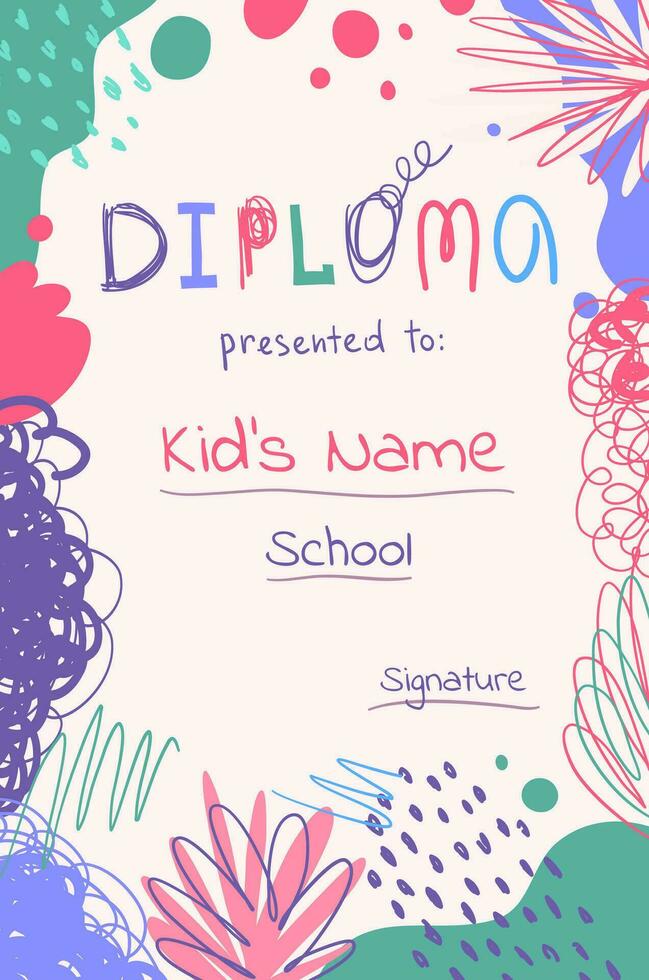 Diploma Template for Kids Concept Banner Poster Card Vertical. Vector