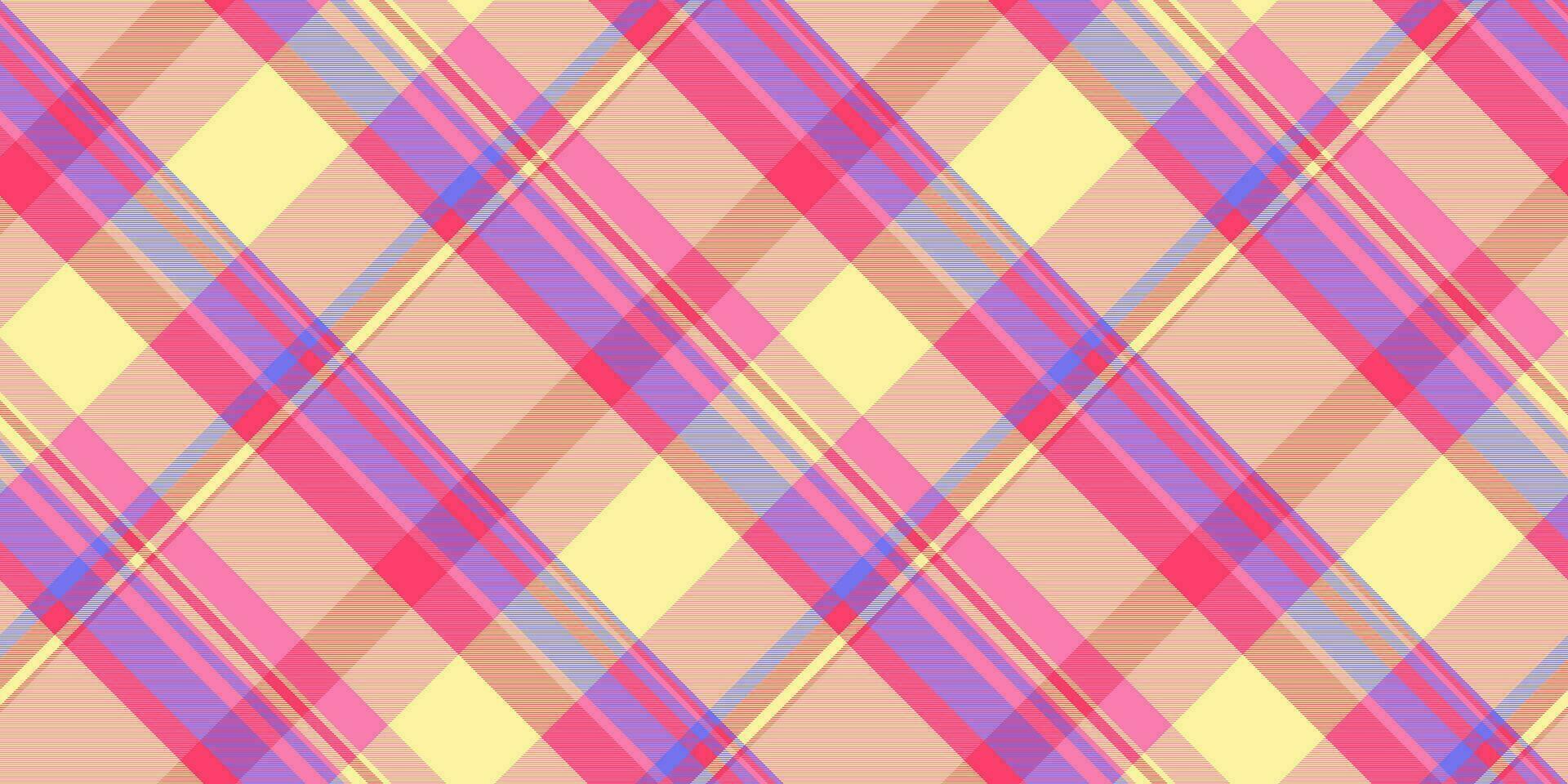 póster tartán tartán patrón, tejer vector textil textura. artístico sin costura tela cheque antecedentes en rosado y amarillo colores.